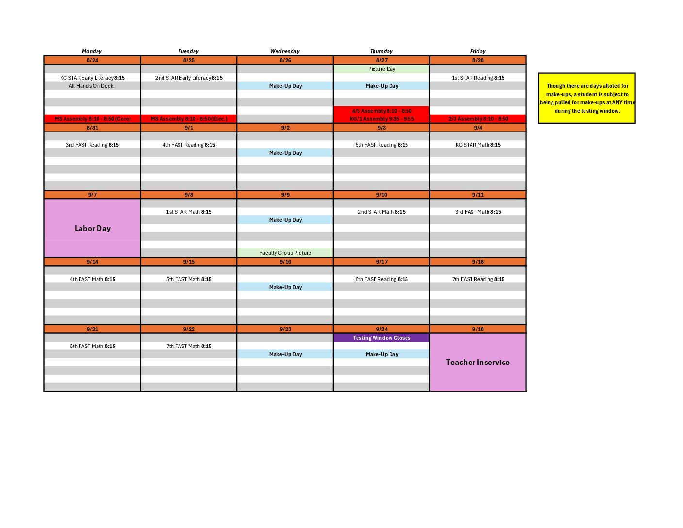 View the PM1 Testing Schedule